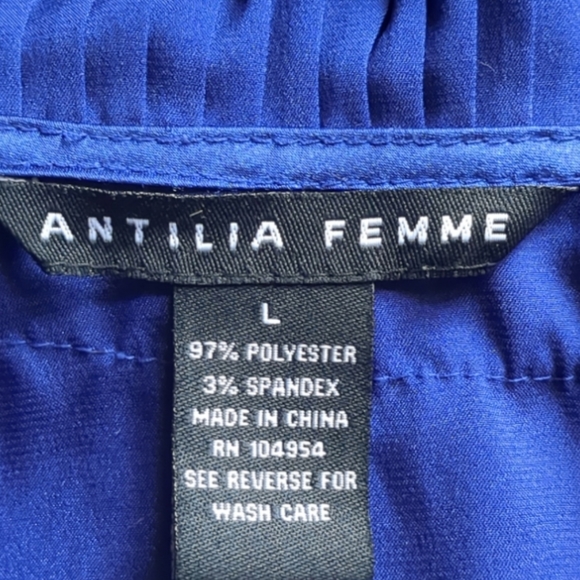 Antilia Femme Royal Blue Satin Designer Ruffle Blouse Size L - Picture 16 of 16